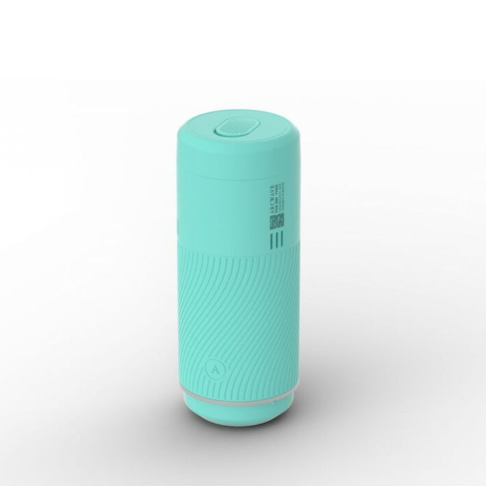 Turquoise cylindrical sex toy for men on a white background