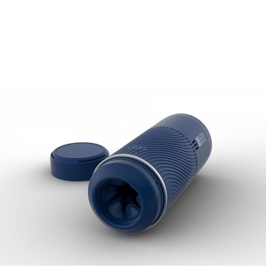 Blue Arcwave POW premium manual stroker with a white accent on a light gray background