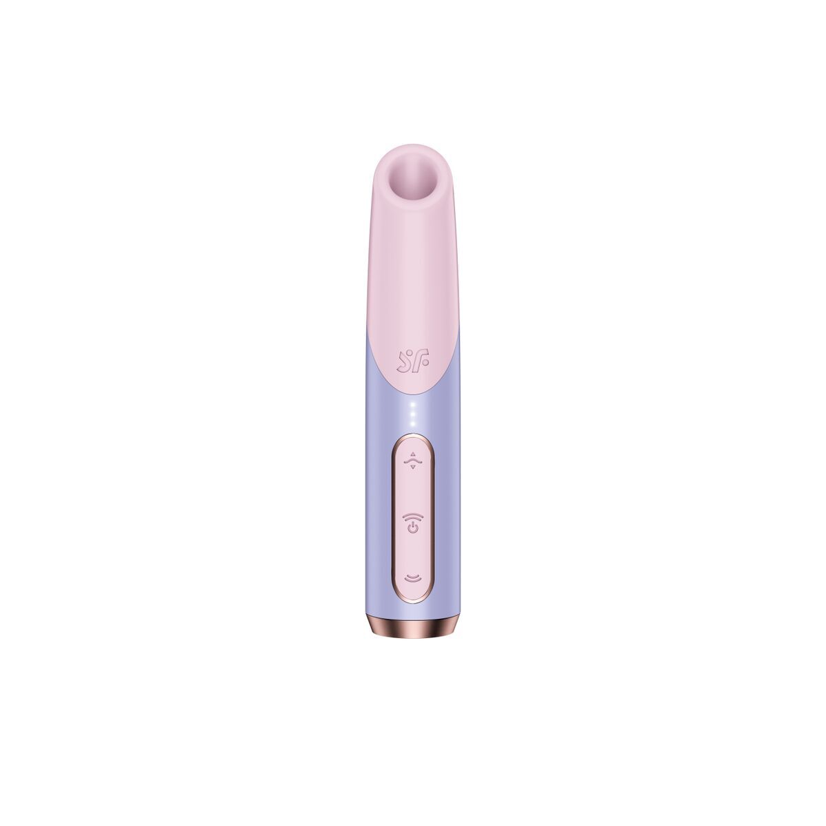Pink and purple Satisfyer Bold Kiss deep pulse sexual wellness device on a white background