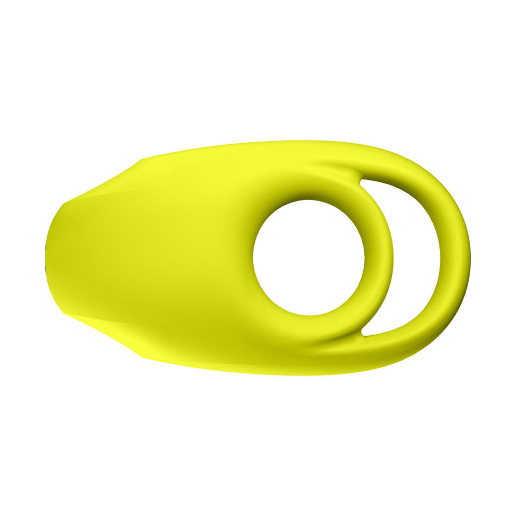 Satisfyer Dual ring vibrating Cock Ring Yellow on white background made for couples