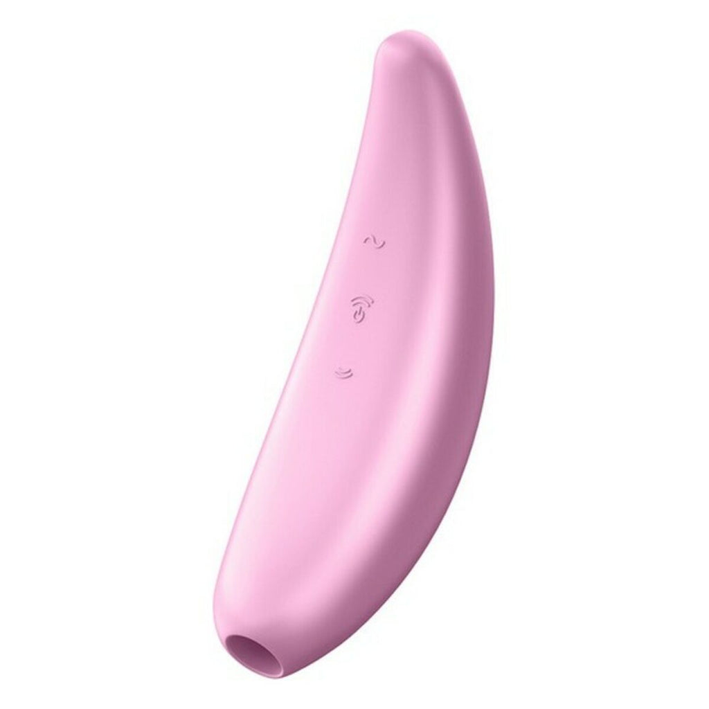 Pink silicone Satisfyer Curvy 3+ dual stimulation vibrator with control buttons on a white background