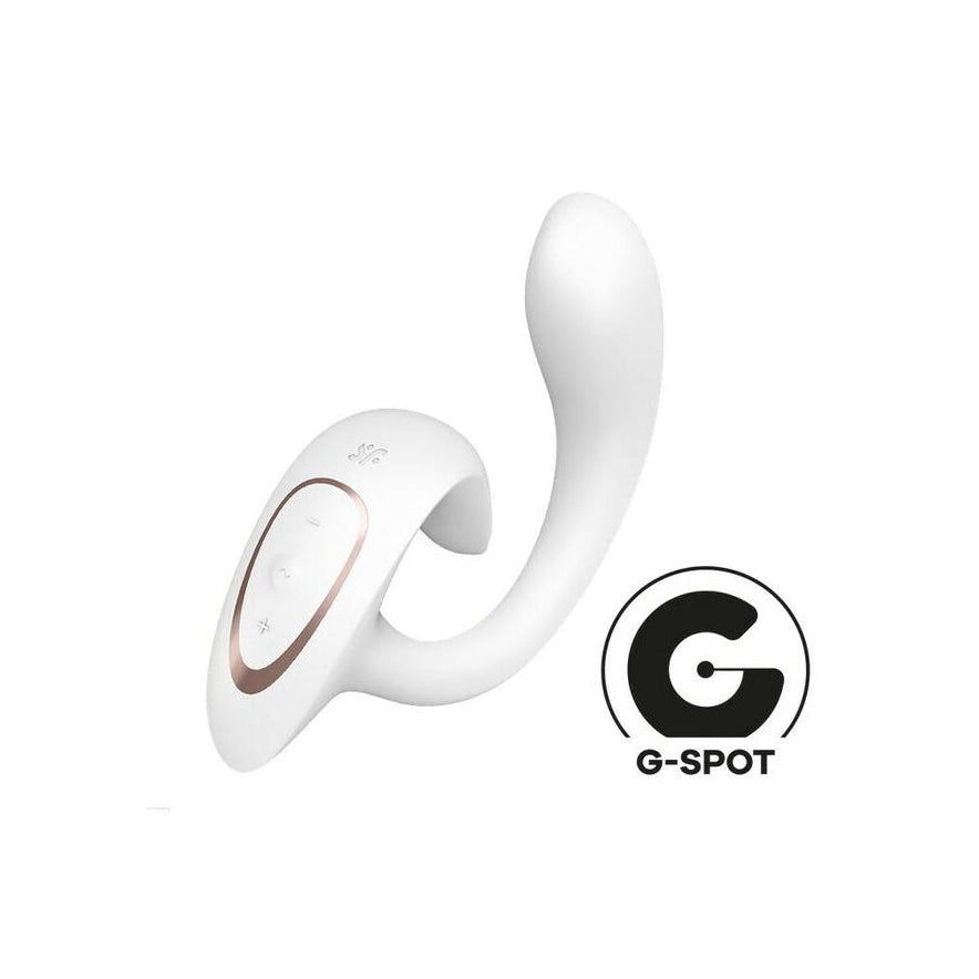 white Satisfyer G for Goddess rabbit vibrator for G-spot and clitoral stimulation