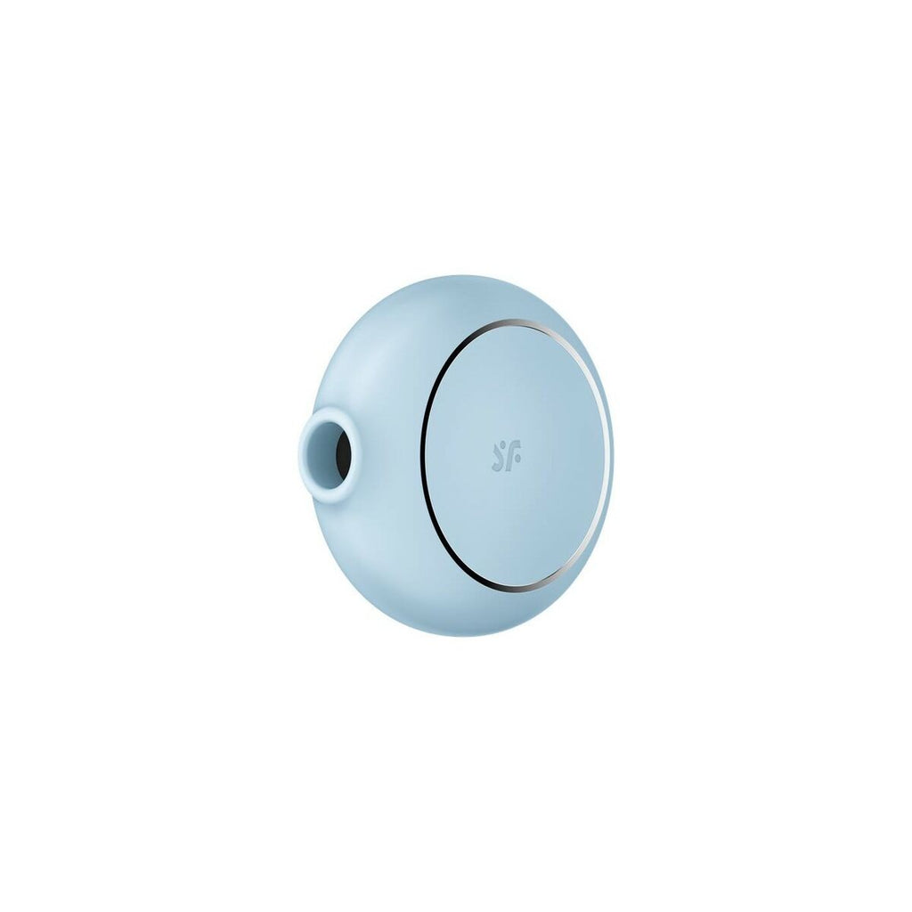light blue cylindrical Satisfyer Pro To Go 3 compact air pulse vibrator on a whit background