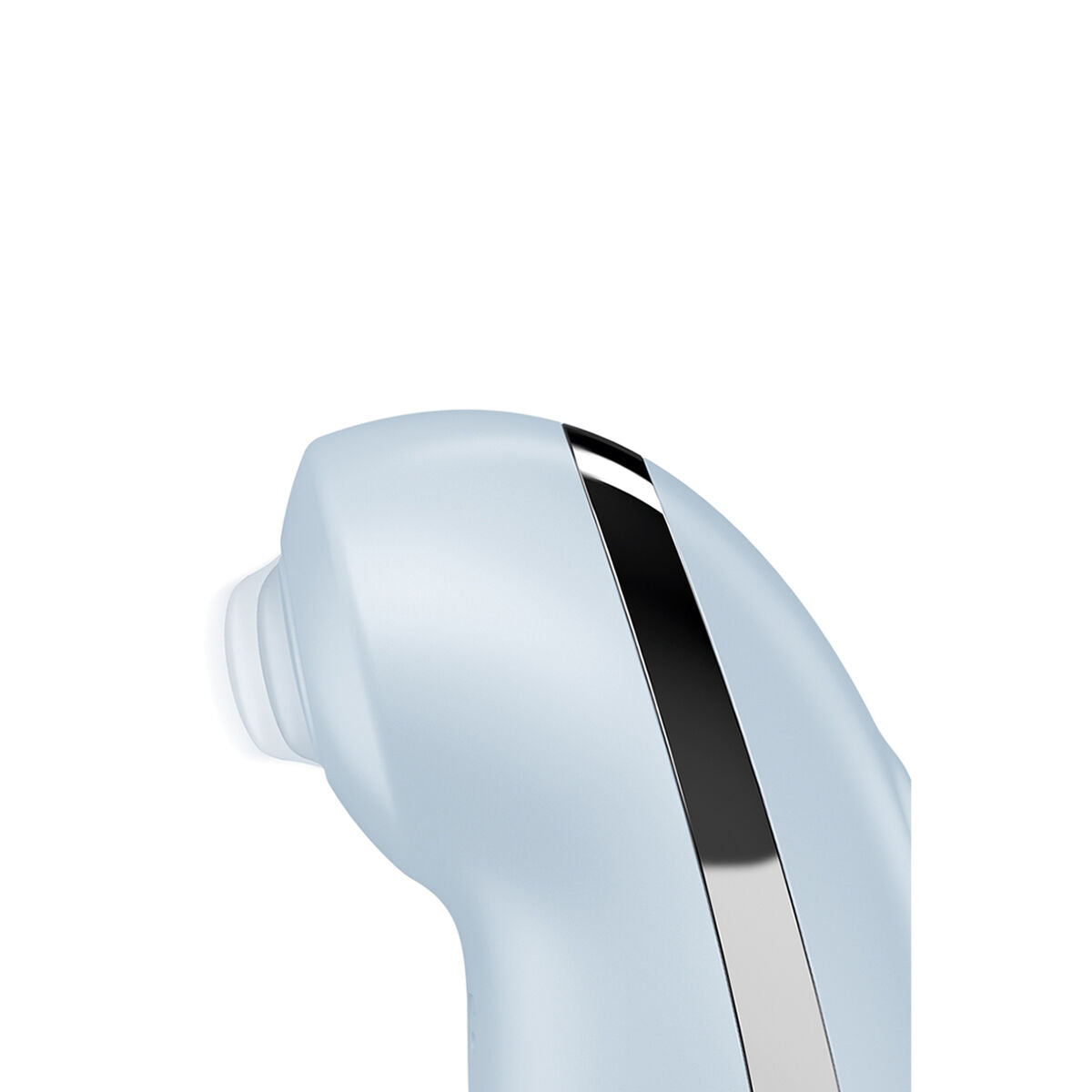 Close-up of a blue tapping vibrator with a silver accent on a white background