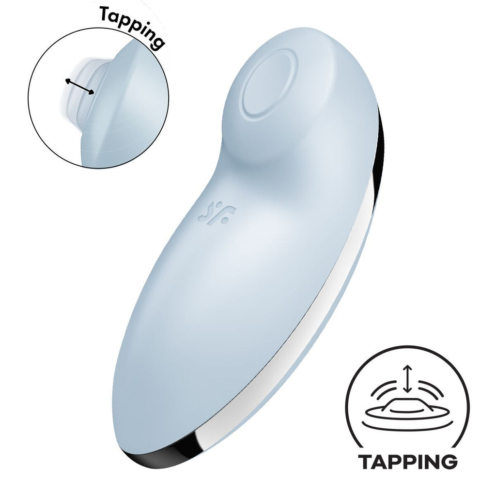 blue sexual wellness device with 'Tapping' feature illustration on a white background