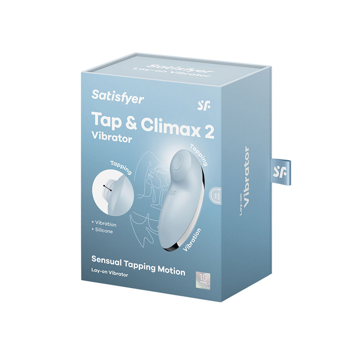 Satisfyer Tap & Climax 2 vibrator packaging on a white background