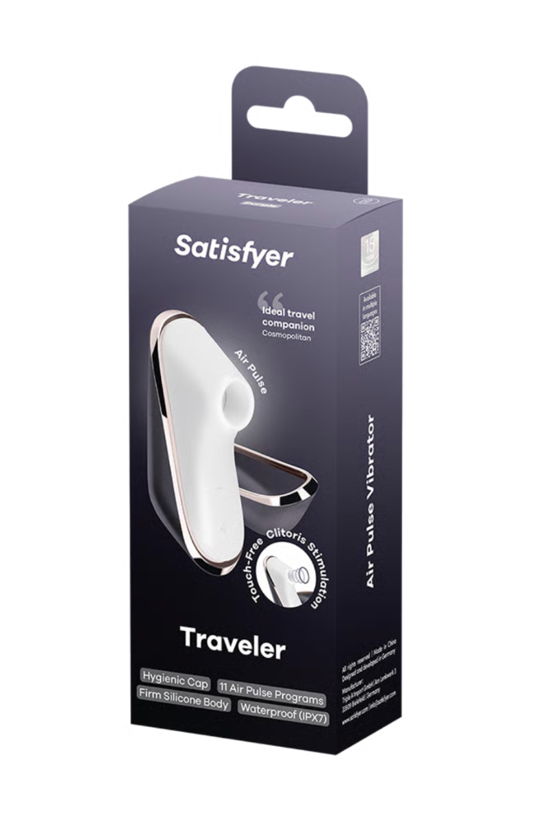Satisfyer Traveler erotic product packaging on a white background