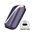 Purple travel-sized adult toy with rose gold accents on a white background