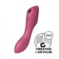 Pink Curved G-spot vibrator with clitoral air pulse stimulation device with '3in1' vibration and air pulse features on a white background
