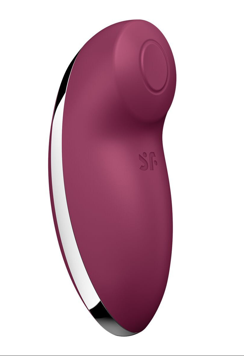 Pink Satisfyer Vibrator Tap & Climax 2 intimate massager device for women on a white background