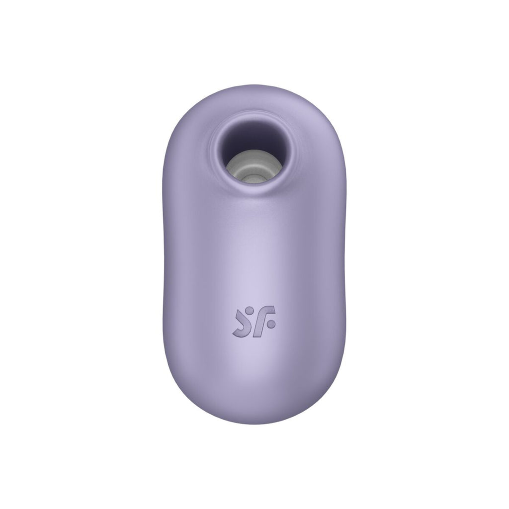 Purple silicone vibrator with a Satisfyer brand logo on a white background