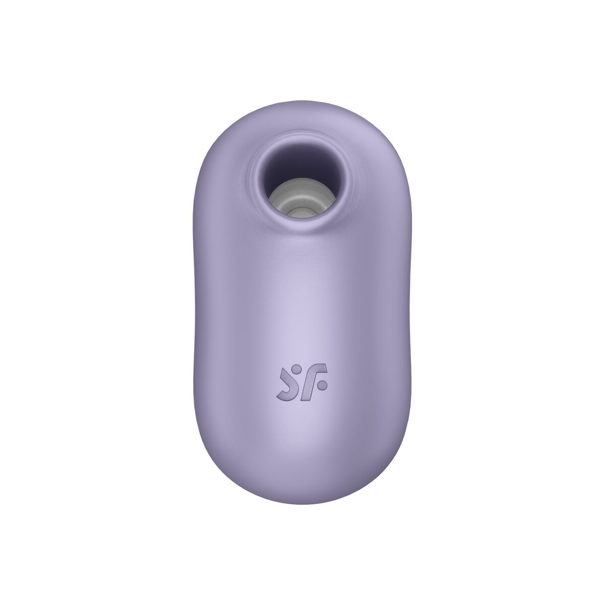 Purple silicone vibrator with a Satisfyer brand logo on a white background