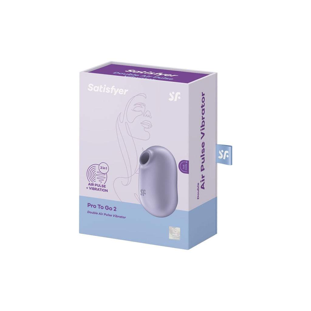 Satisfyer Pro To Go 2 air pulse vibrator packaging on a white background