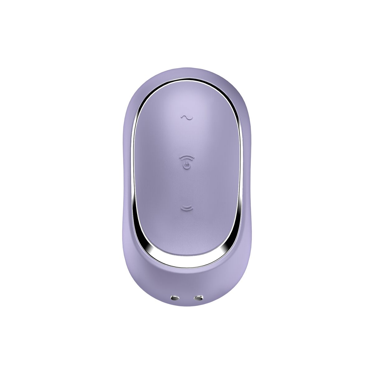 Purple Satisfyer air pulse clitoral vibrator device with a silver rim on a white background