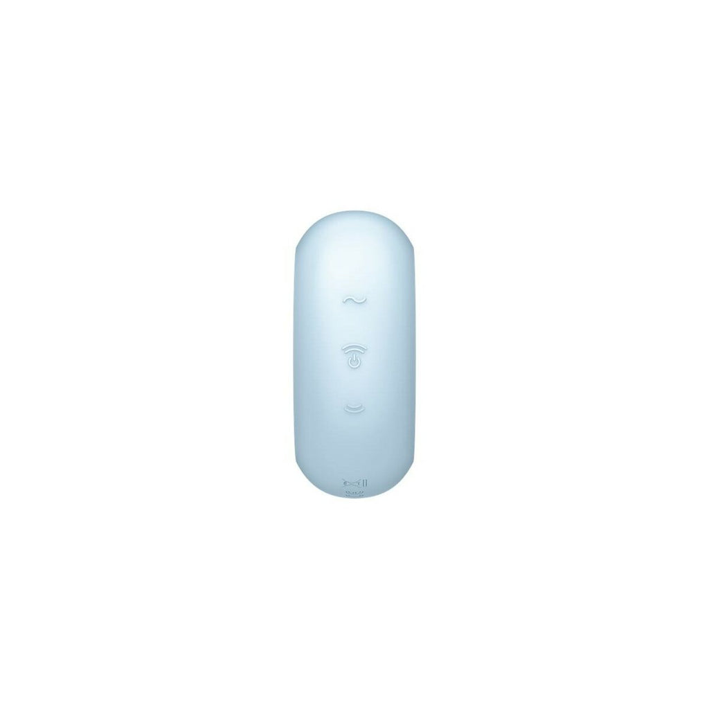 light blue cylindrical Satisfyer Pro To Go 3 compact air pulse vibrator on a whit background
