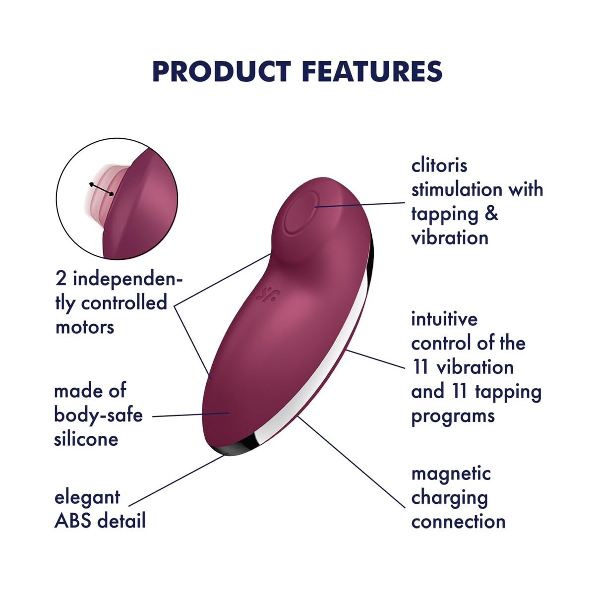 Pink Satisfyer Vibrator Tap & Climax 2 personal massager device with control buttons on a white background