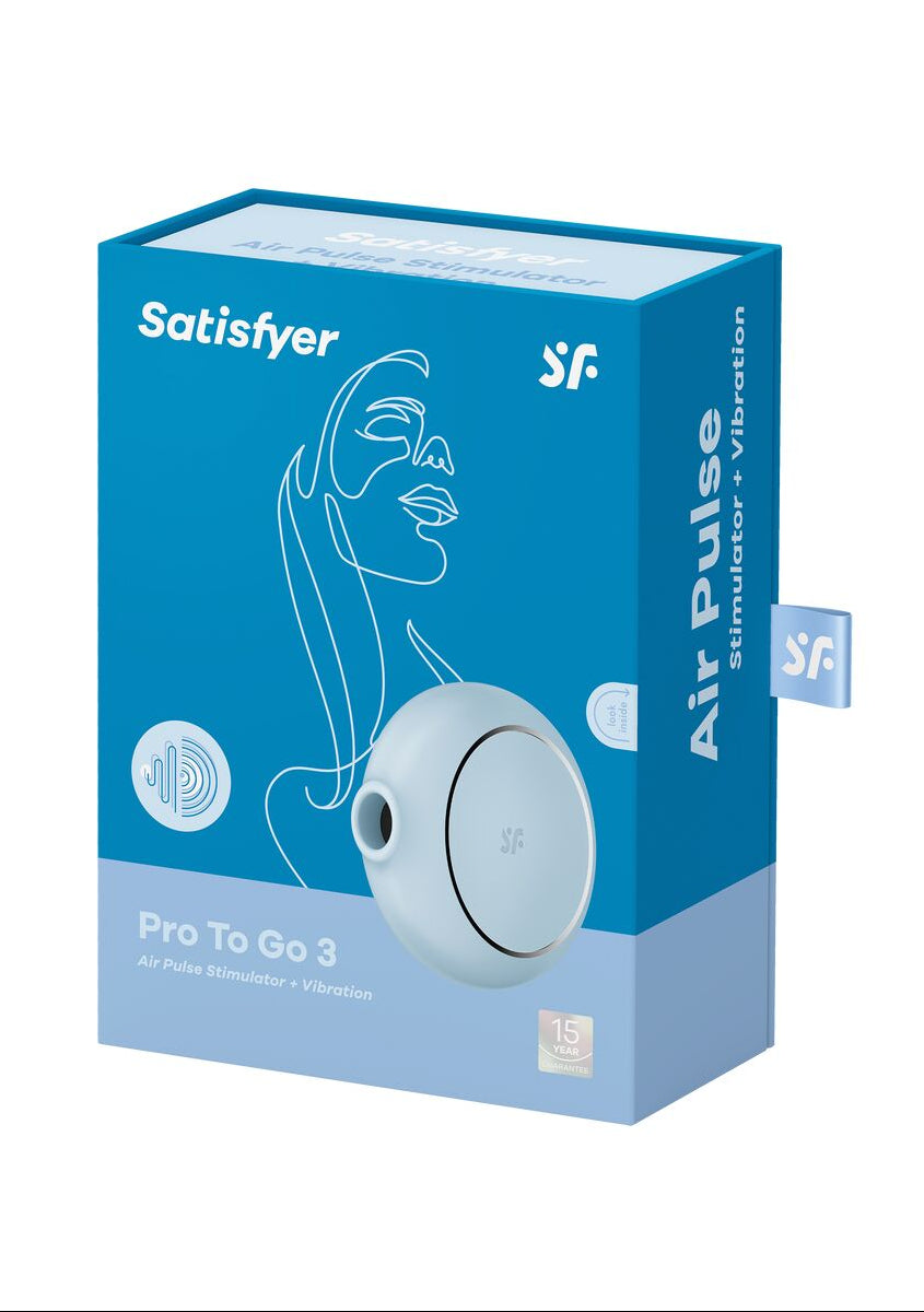 Satisfyer Pro To Go 3 clitoral stimulator packaging on a white background