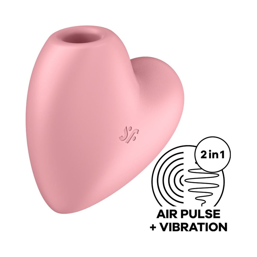 heart shaped Pink 2-in-1 air pulse and vibration sexual wellness device with brand logo on a white background