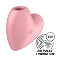 heart shaped Pink 2-in-1 air pulse and vibration sexual wellness device with brand logo on a white background