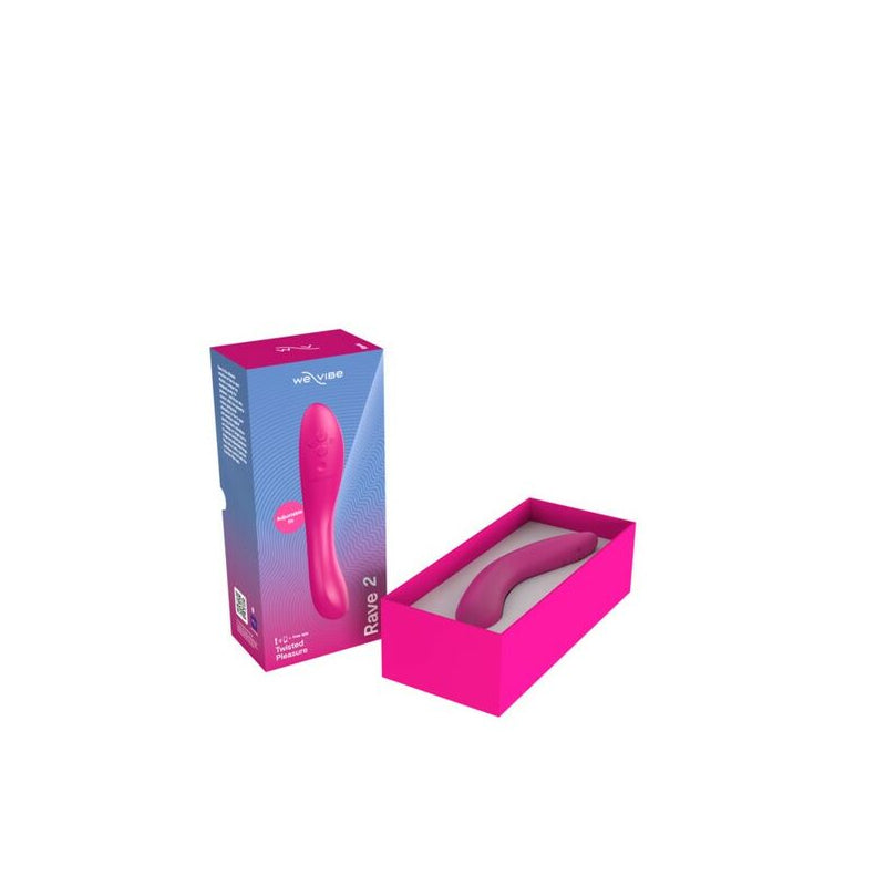 Pink electronic device with 'we-vibe' branding in packaging on a white background
