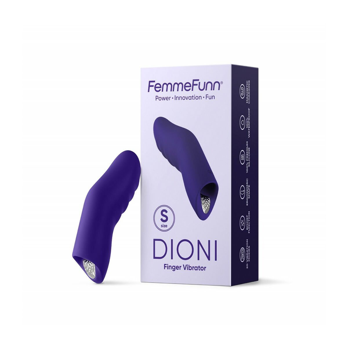 FemmeFunn Dioni Finger Vibrator packaging on a white background