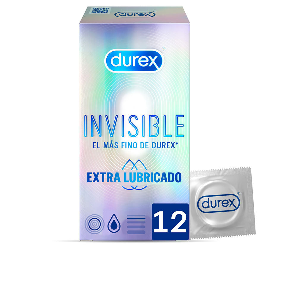 Durex Invisible extra lubricado packaging with a single condom on a white background