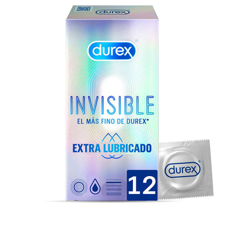 Durex Invisible extra lubricado packaging with a single condom on a white background