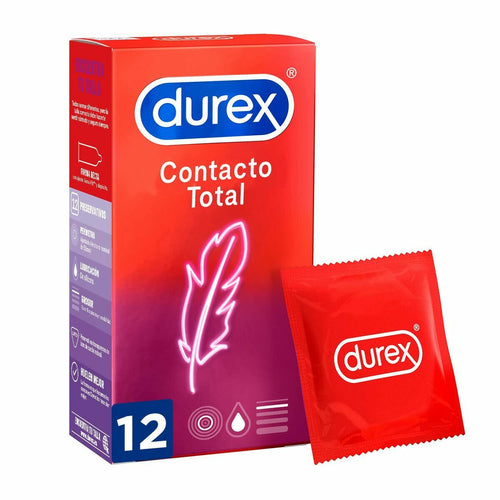 Durex Feel Thin - Contacto Totla packaging with a red condom packet on a white background