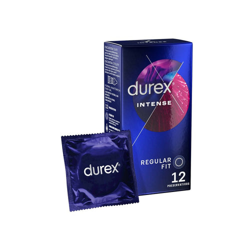 Durex Intense condoms packaging with a single condom on a white background