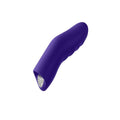 Purple silicone finger cover on a white background