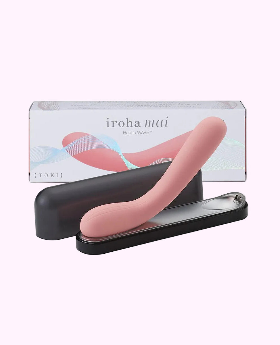 pink sexual wellness device with 'iroha mai' packaging on a white background