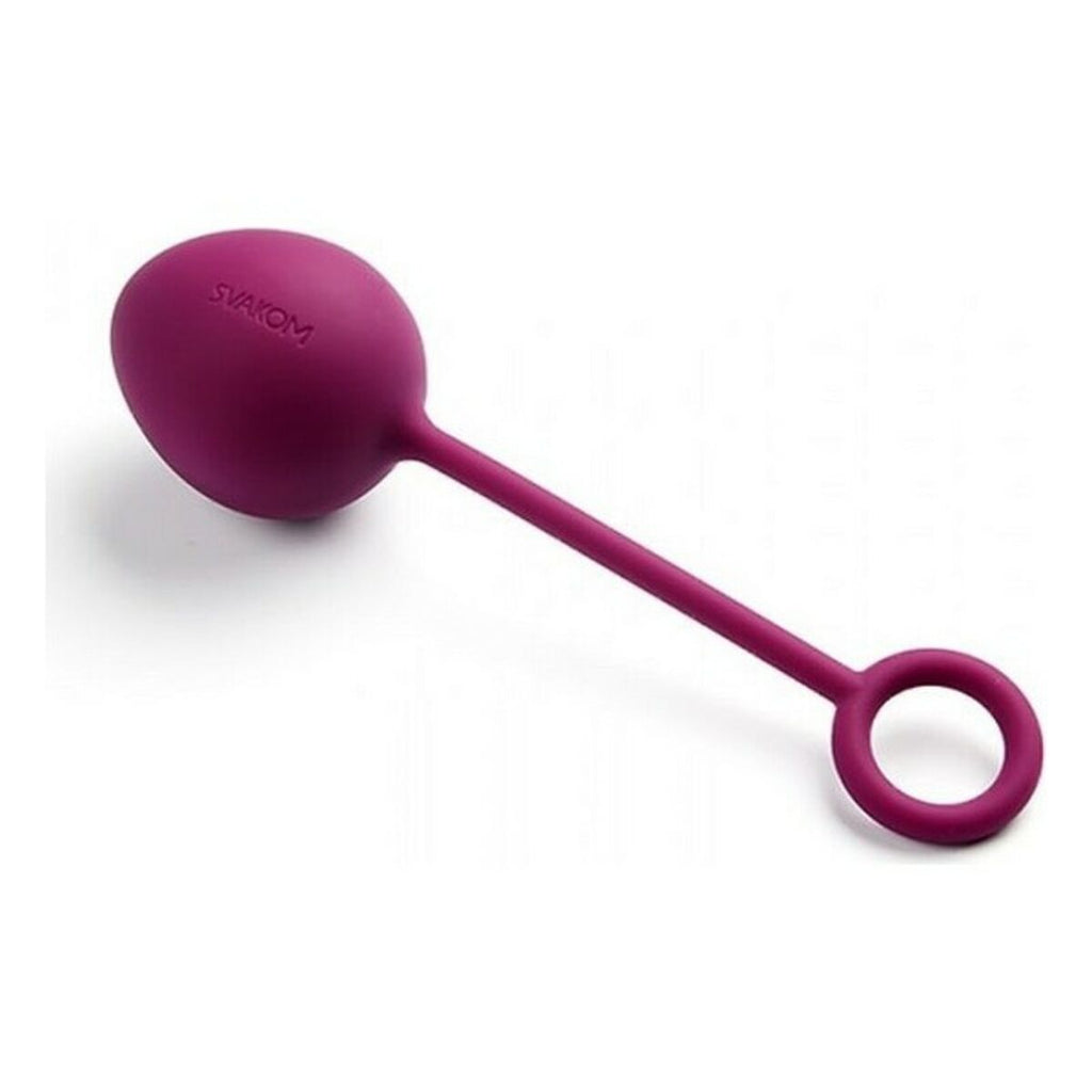 Purple silicone kegel ball with handle on a white background