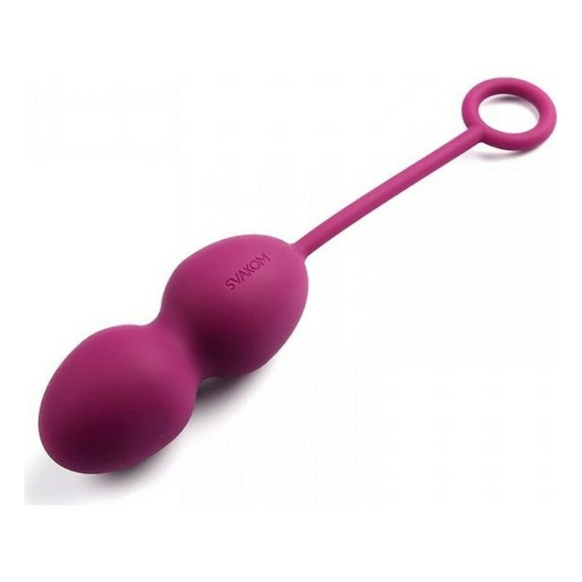 Pink gourd-shaped kegel balls with a handle on a white background
