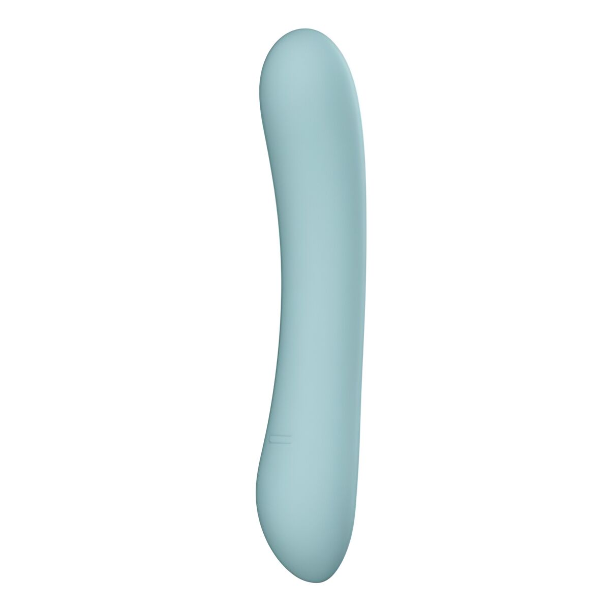Light blue curved dildo vibrator on a white background