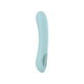 Light blue curved g-spot vibrator on a white background