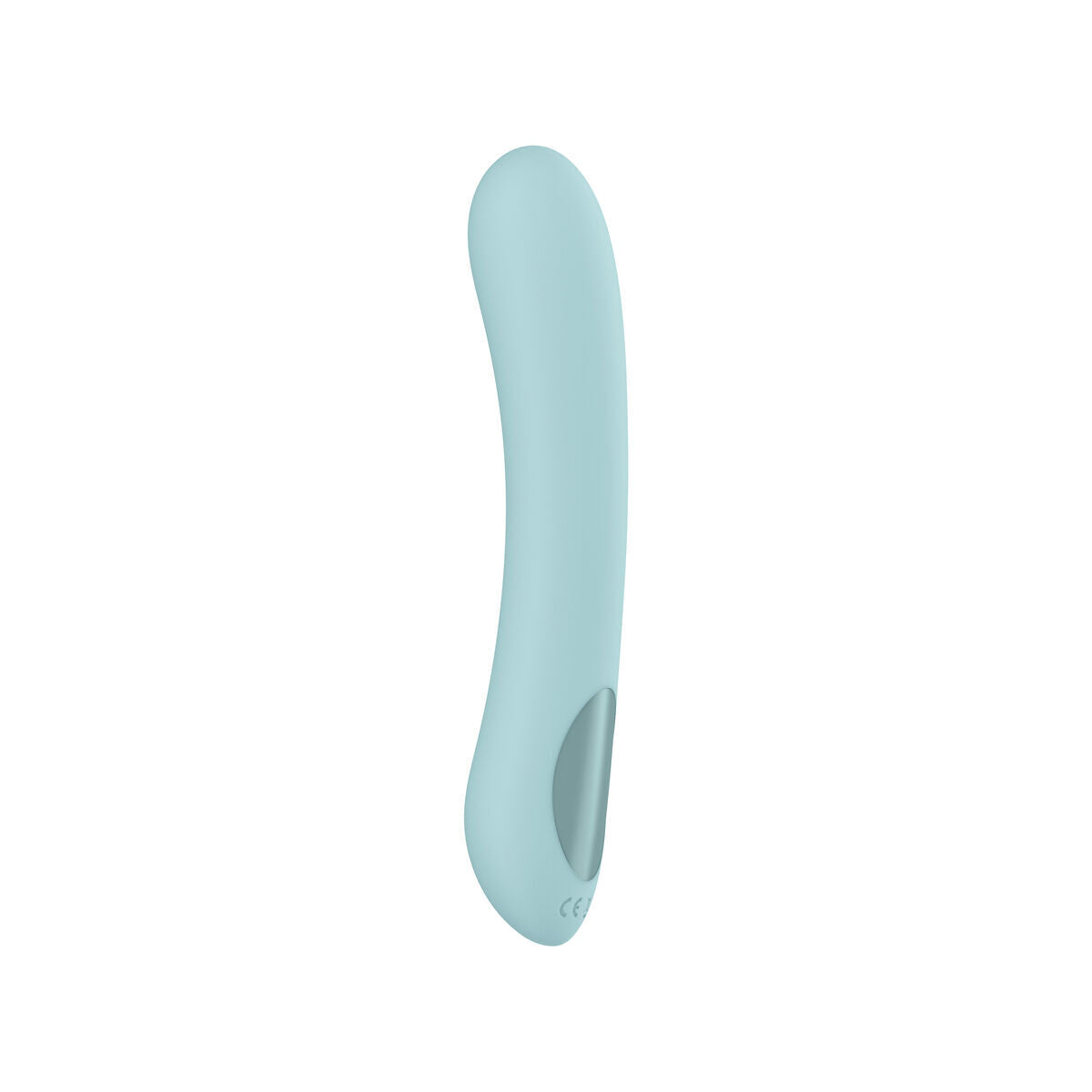 Light blue curved g-spot vibrator on a white background