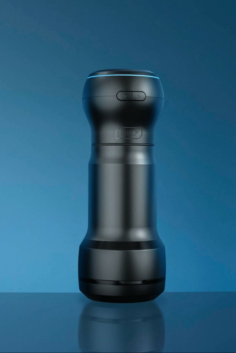black Masturbator Kiiroo over a reflective blue background