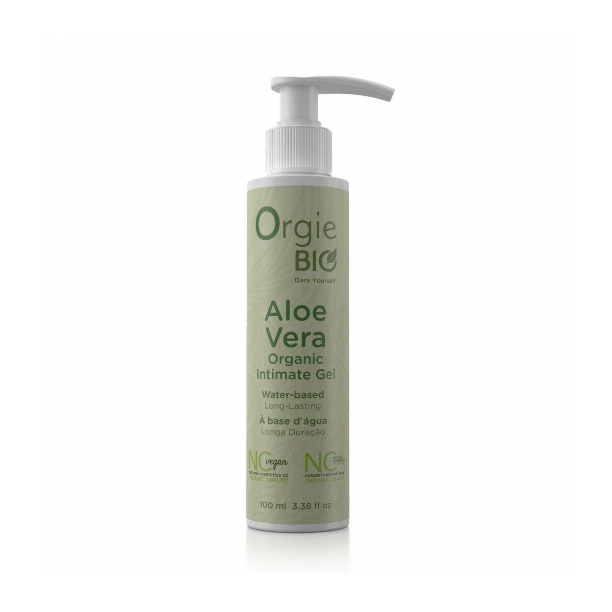 Bottle of Orgie Bio Aloe Vera Organic Intimate Gel on a white background