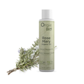 Orgie Bio Rosemary organic massage oil bottle with rosemary spring on a white background