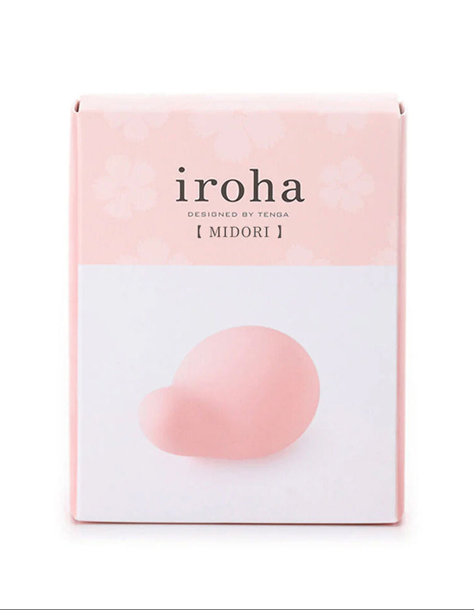 Product packaging of 'iroha' vibrator with a pink sphere on a white background