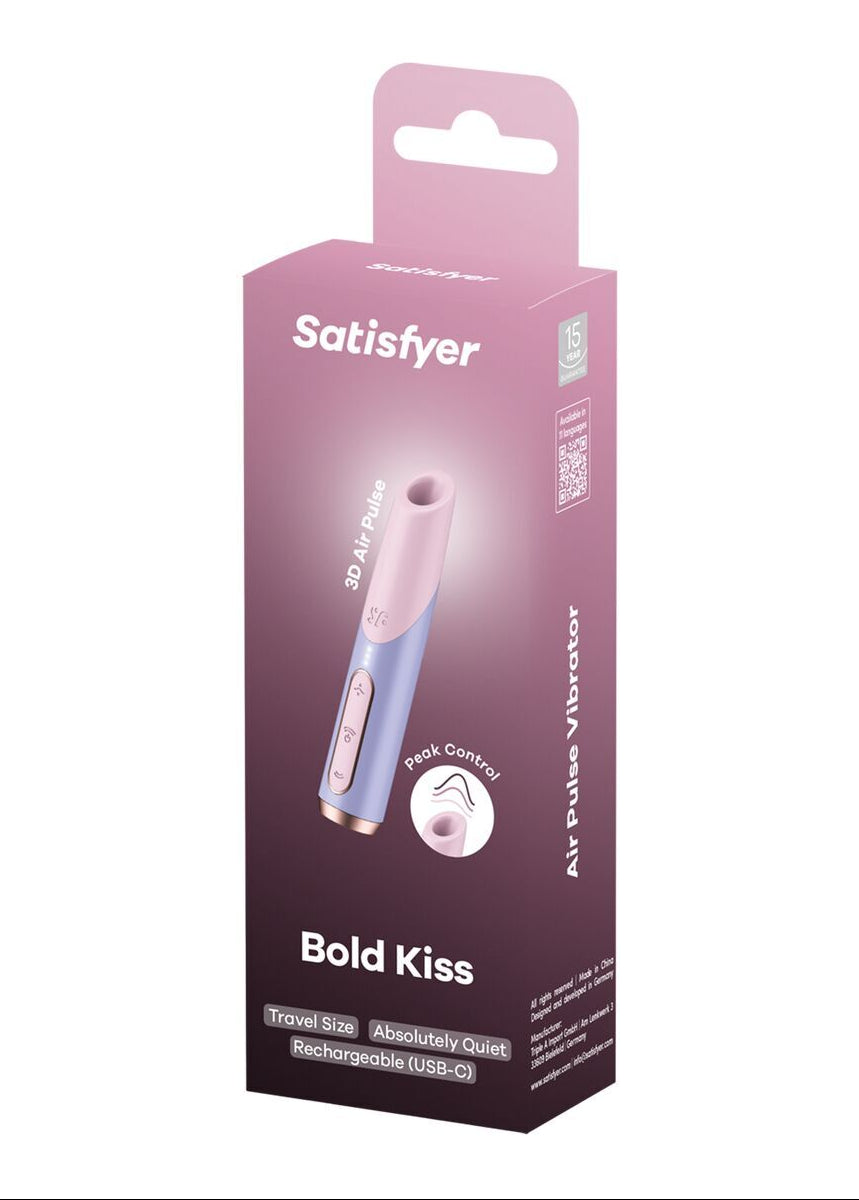 Satisfyer Bold Kiss clitoris stimulator packaging on a white background