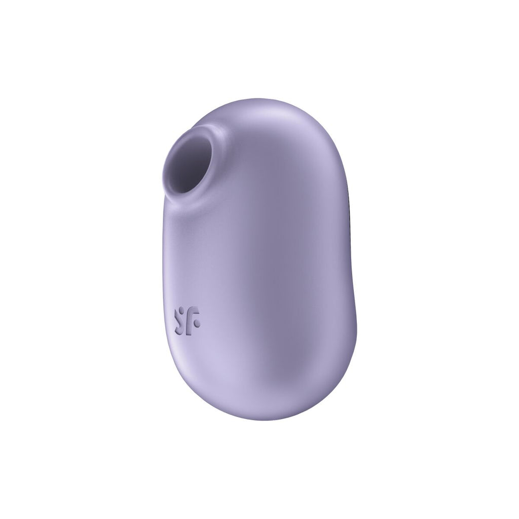 Purple silicone adult toy for women with air suction a satisfyer logo on a white background
