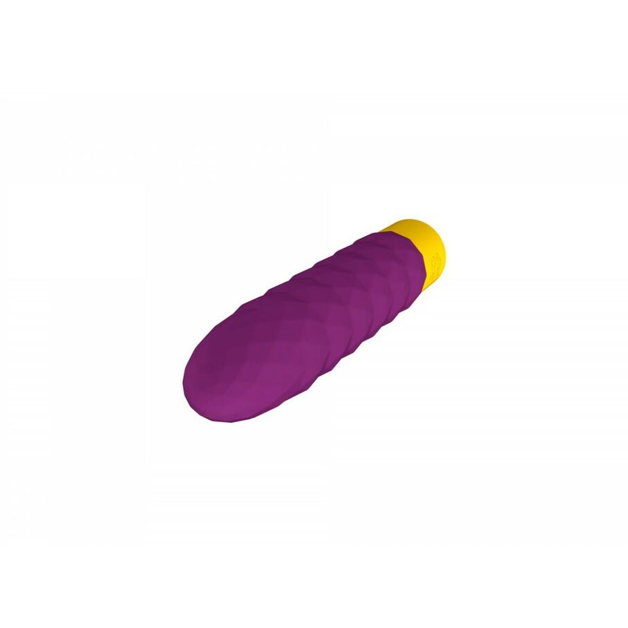 Purple and yellow textured vibrator on a white background