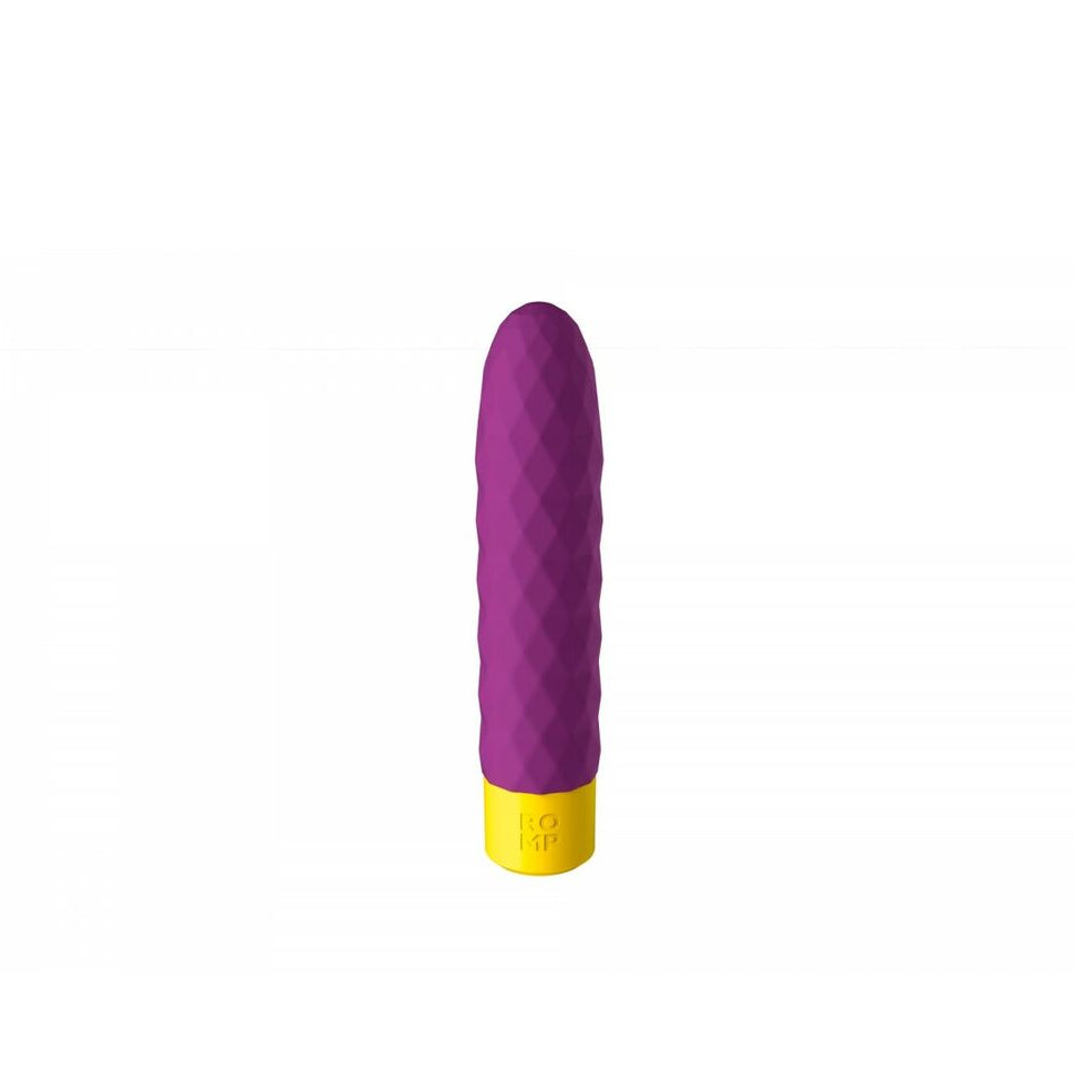 Purple and yellow diamond-patterned vibrator on a white background