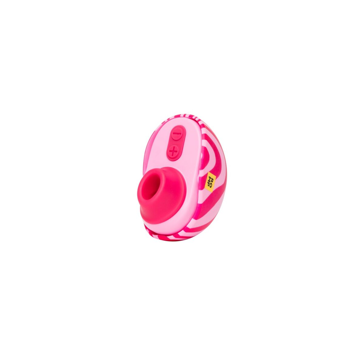 Pink and red adult pleasure toy with a circular design on a white background