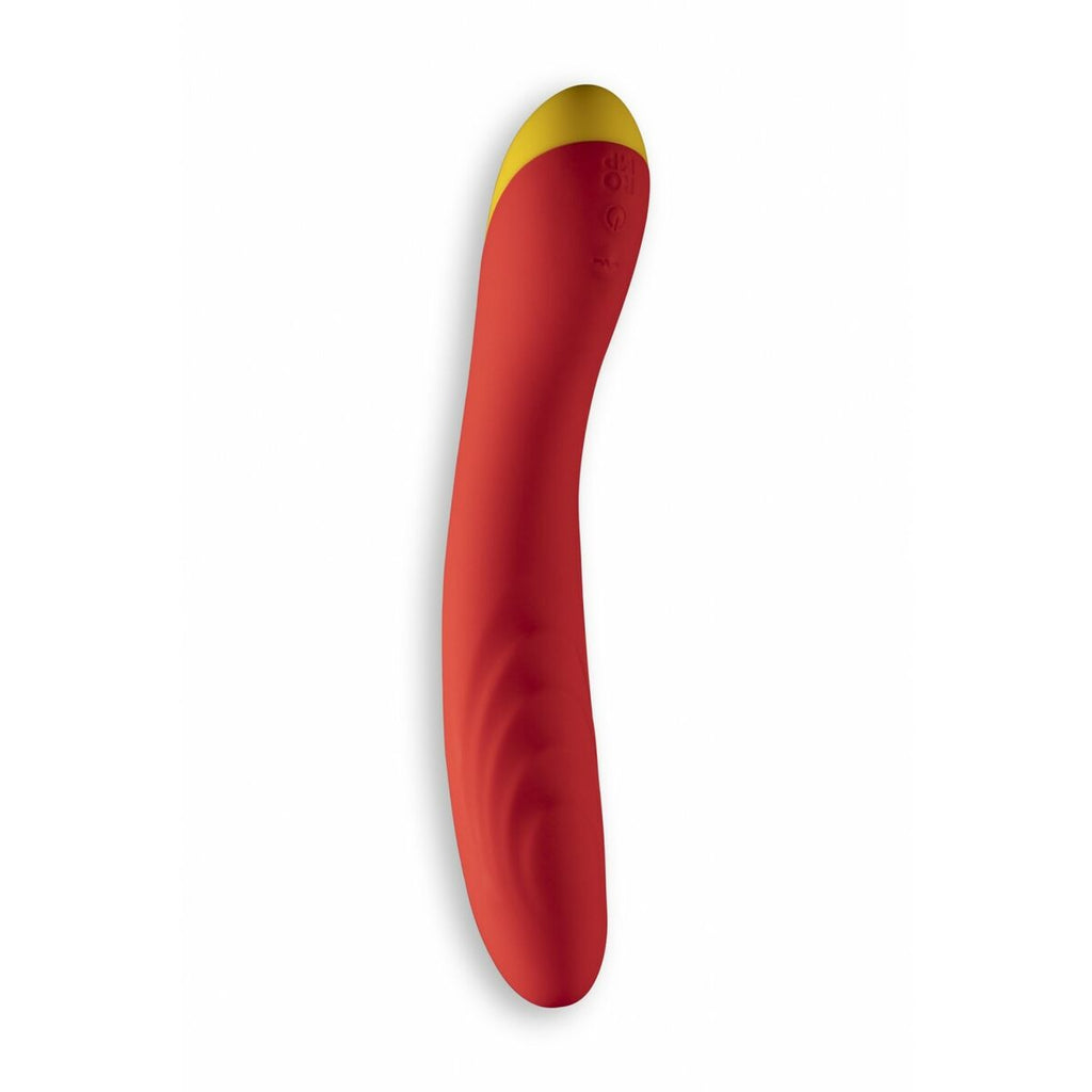Red and yellow sexual wellness object on a white background