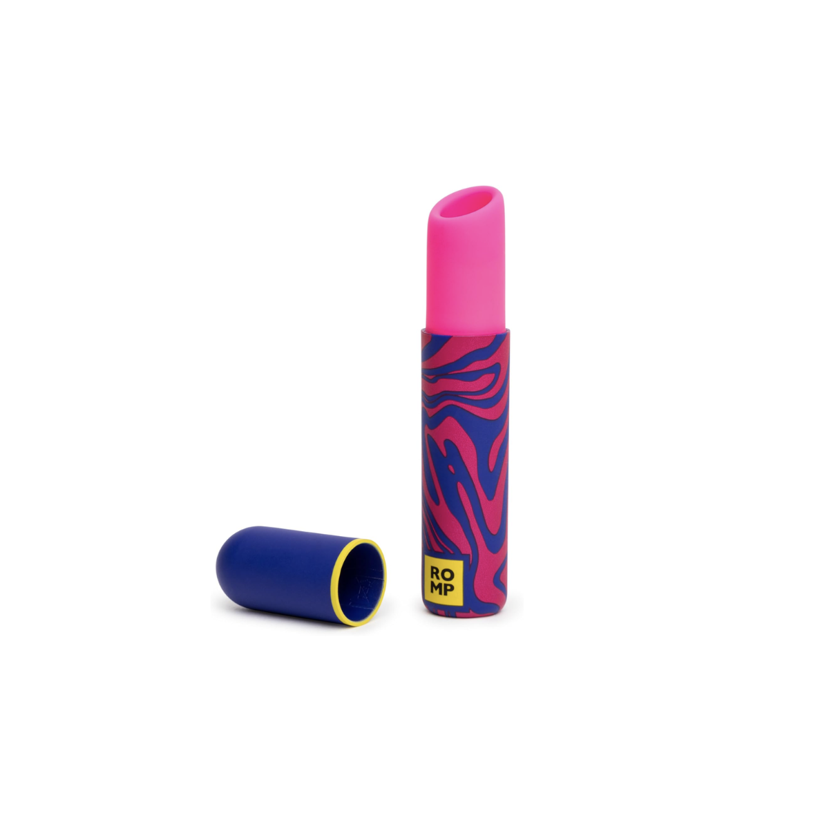 romp branded pink and blue lipstick shaped air suction device on a white background