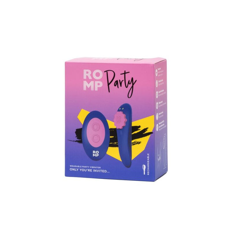 Box of pleasure toy with 'ROM Party' text on a white background