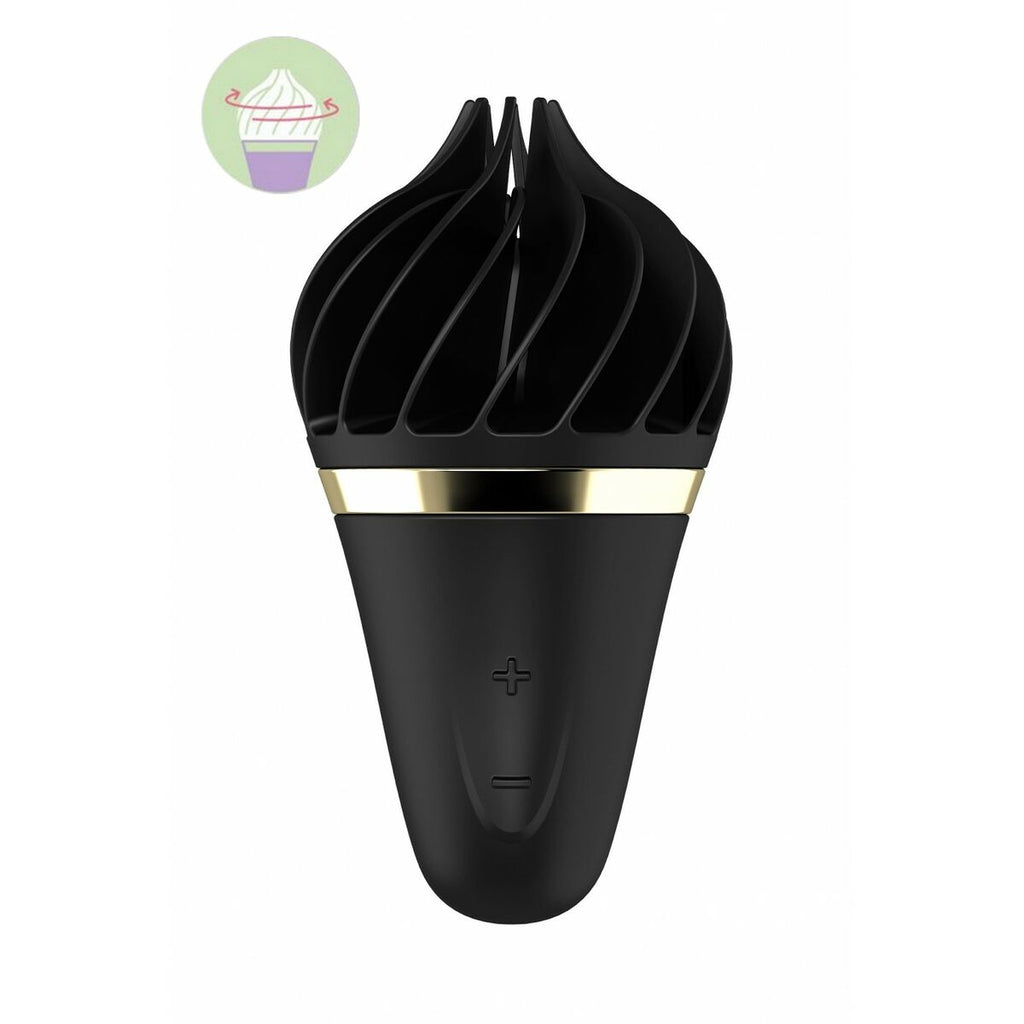 Satisfyer Sweet Treat rotating clitoral vibrator with silicone ribs on a white background