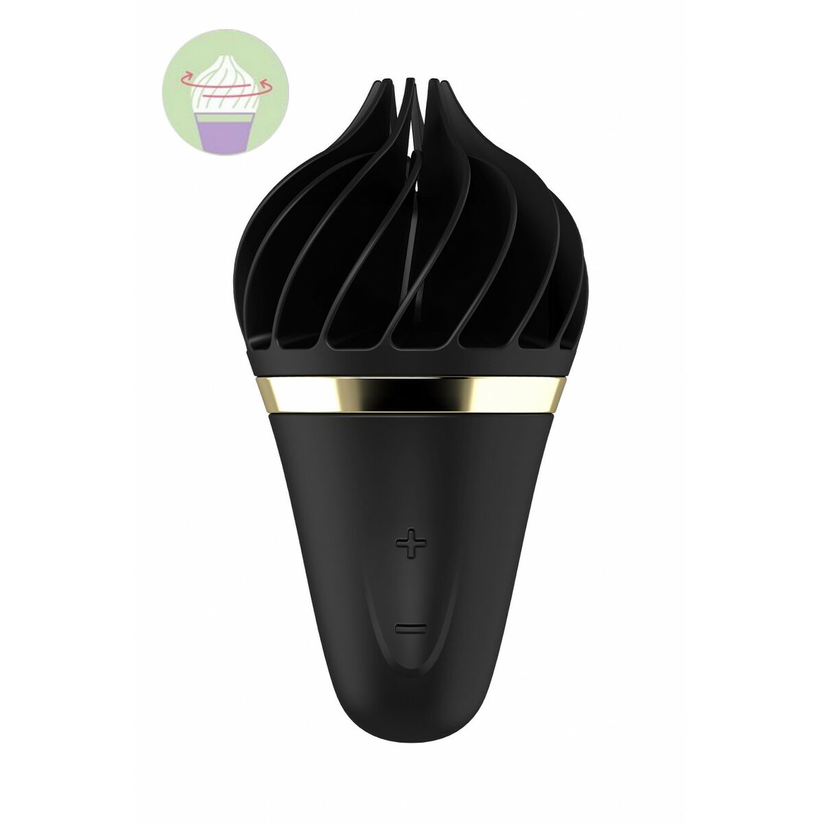 Satisfyer Sweet Treat rotating clitoral vibrator with silicone ribs on a white background